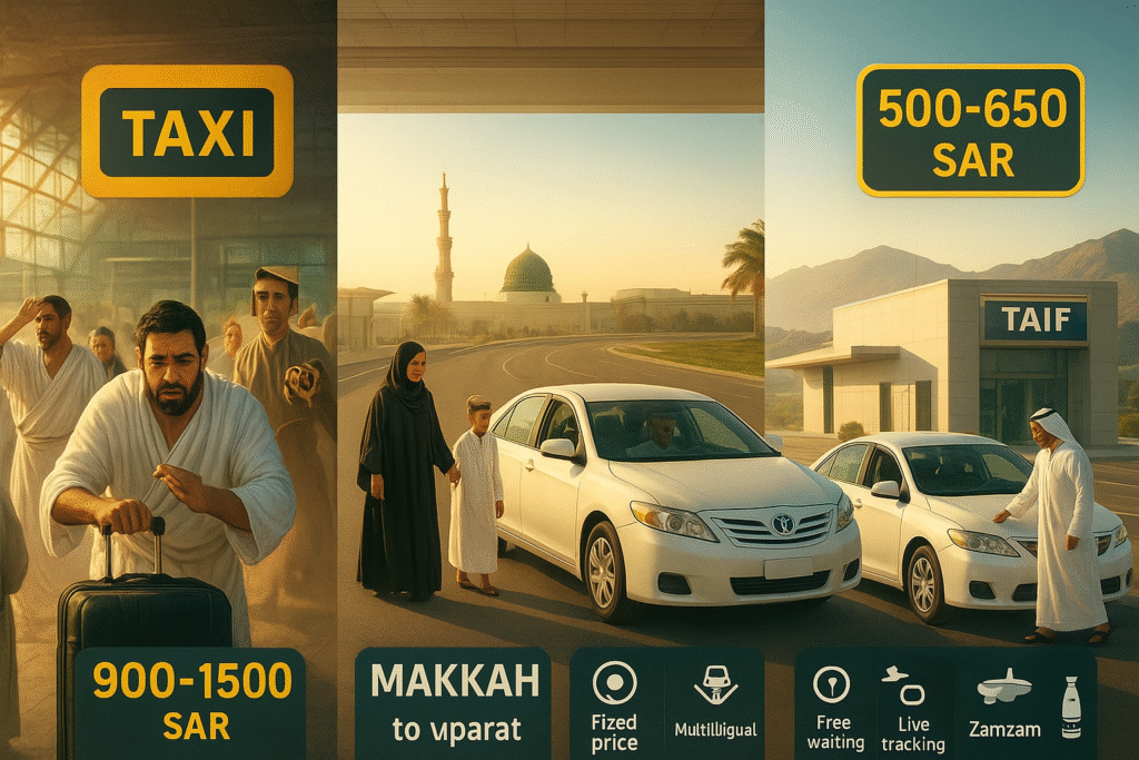 Airport to Haram How to Book a Reliable Umrah Taxi Service from Jeddah, Madinah, or Taif in 2025